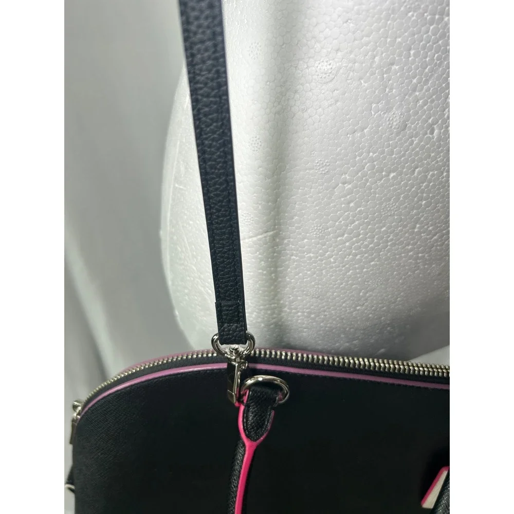 Coach Black Crossgrain Leather Dome Satchel Bag Pink Trim Silver Hardware#856